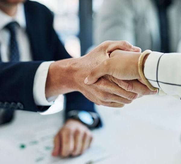 two people shaking hands, it's mostly their hands and wrists in focus